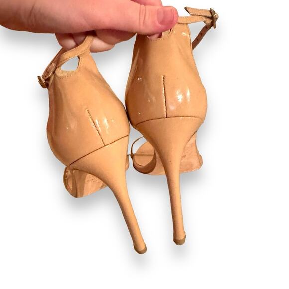 Stuart Weitzman Nudistrong Patent‎ Leather Ankle Wrap High Heel Sandals Sz 9.5 - Picture 3 of 13